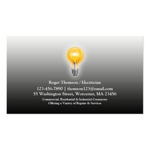Electrician Bulb Business Card (back side)