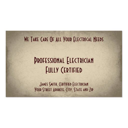 Electrician Business Card (back side)