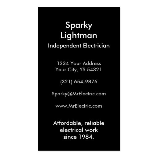 Electrician electric company electrical outlets business card templates (back side)