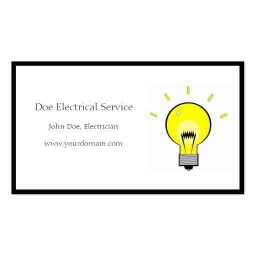 Electrician Electrical Contractor Light Bulb Business Card Template (front side)