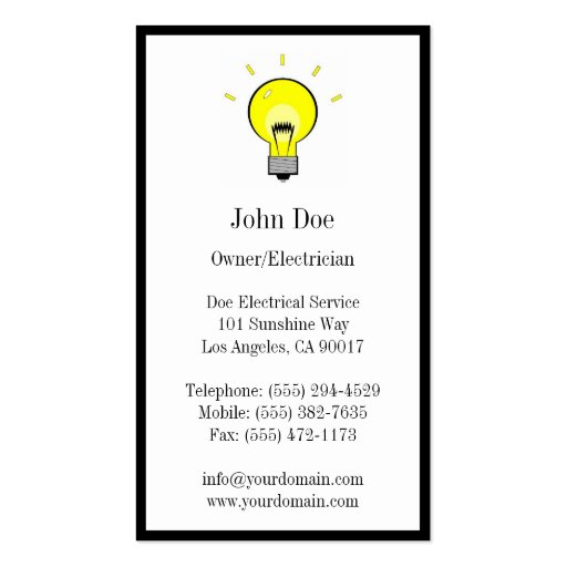 Electrician Electrical Contractor Light Bulb Business Card Template (back side)