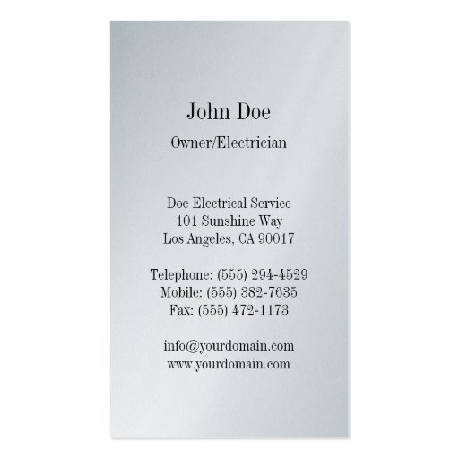 Electrician/Electrical Contractor/VerticalPlatinum Business Card (back side)