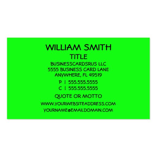 Electrician Neon Green Business Card (back side)