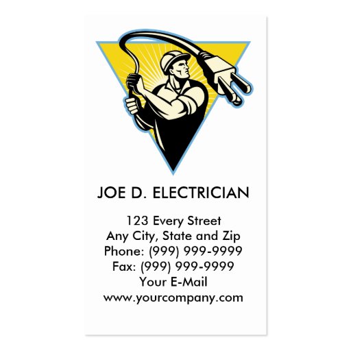 Electrician or power lineman holding lasso plug business card template (front side)
