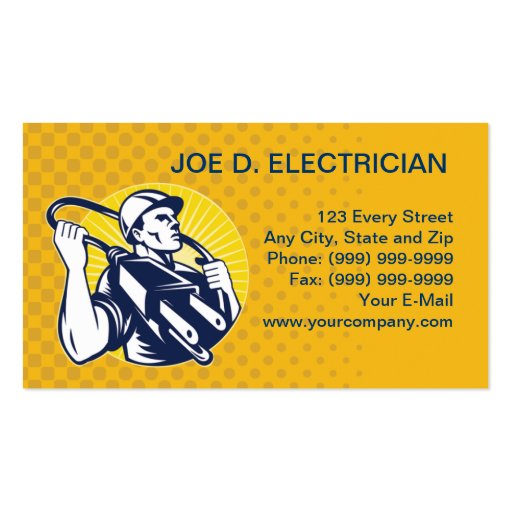 electrician power lineman worker electric business business card