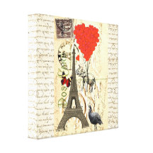 Elefante del vintage y globos rojos del corazón impresiones en lona
