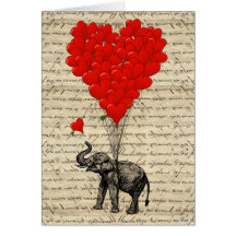 Elefante y globos en forma de corazón tarjeta