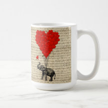 Elefante y globos en forma de corazón taza