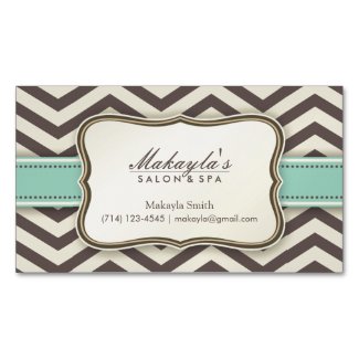 Elegan Modern Brown Chevron Pattern, Green & Beige Magnetic Business Cards (Pack Of 25)