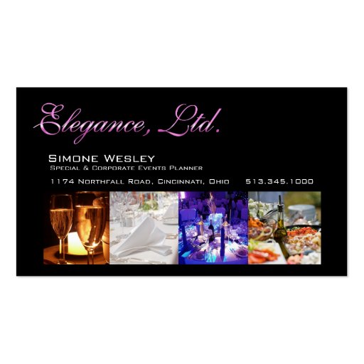 Elegance Gala Events Planner Coordinator Business Card Template (back side)