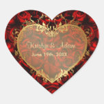 Elegancia del rosa rojo - corazón del oro pegatina corazon