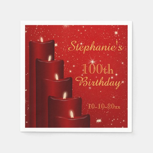 Elegant 100th Birthday Candles With Sparkle Napkin Zazzle