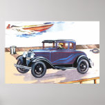 Elegant 1920s Vintage Automobile In Blue Print