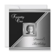 Elegant 21st 21 Birthday Party Black Silver Deco 4 Invitations