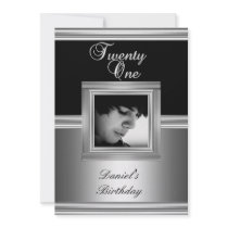 Elegant 21st 21 Birthday Party Black Silver Deco 5 Custom Announcement