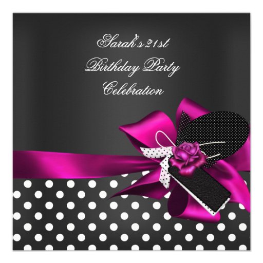 Elegant 21st Birthday Black Spot White Pink Rose 2 Announcements