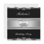 Elegant 21st Birthday Party Black Silver 21 invitations