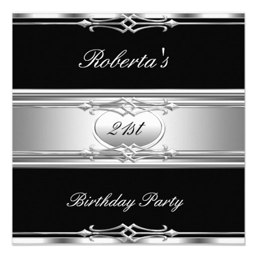 Elegant 21st Birthday Party Black Silver 21 Personalized Invite