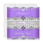 Elegant 21st Birthday Party Purple Silver 21 Custom Invites