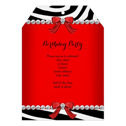 Elegant 21st Birthday Party Red Zebra White T Custom Invitation