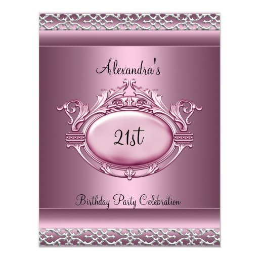 Elegant 21st Birthday Party Satin Pink Silver Trim Personalized Invitation