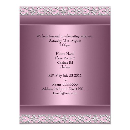 Elegant 21st Birthday Party Satin Pink Silver Trim Personalized Invitation