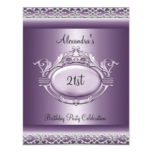 Elegant 21st Birthday Party Satin Purple Mauve Personalized Invite (front side)