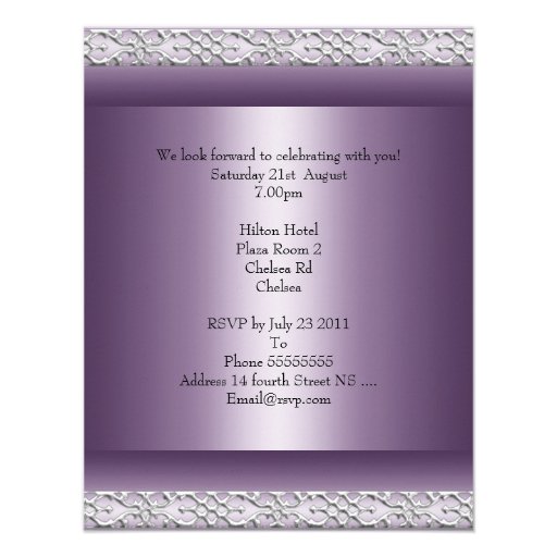 Elegant 21st Birthday Party Satin Purple Mauve Personalized Invite