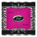 Elegant 21st Birthday Pink Zebra Black Silver Invites