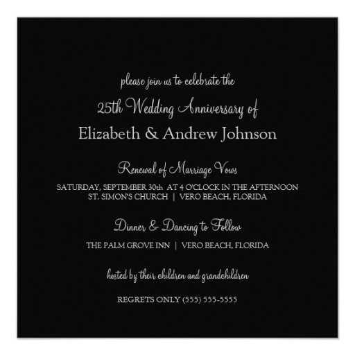 Elegant 25th Anniversary Party Vow Renewal Custom Invite