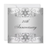 Elegant 25th Anniversary Silver White Diamond Personalized Invitation