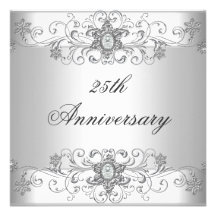 Elegant 25th Anniversary Silver White Diamond Personalized Invitation