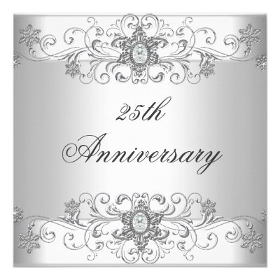 Elegant 25th Anniversary Silver White Diamond Personalized Invitation