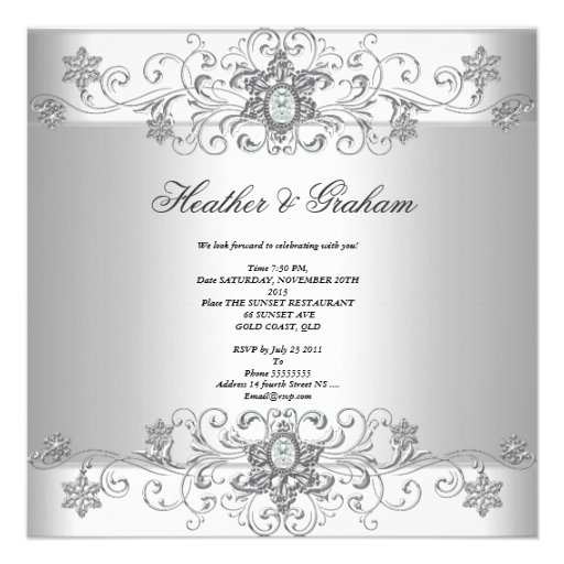 Elegant 25th Anniversary Silver White Diamond Personalized Invitation
