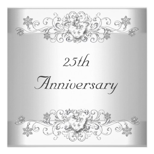 Elegant 25th Anniversary Silver White Diamond Personalized Invitations