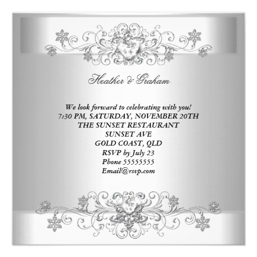 Elegant 25th Anniversary Silver White Diamond Personalized Invitations