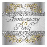 Elegant 25th Anniversary Silver White Gold Party Personalized Invites