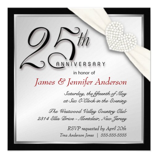 Elegant 25th Silver Anniversary Party Invitations