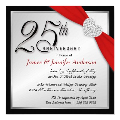 Elegant 25th Silver Anniversary Party Invitations
