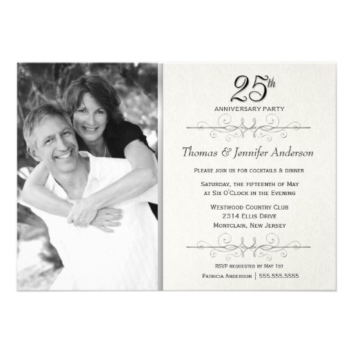 Elegant 25th Wedding Anniversary Party Invitations (front side)