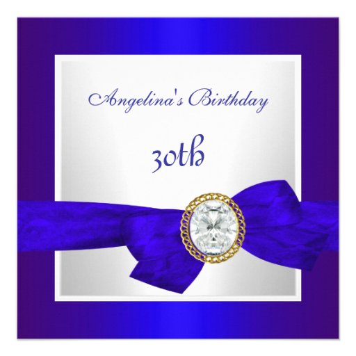 Elegant 30th Birthday Royal Blue White Diamond Announcement
