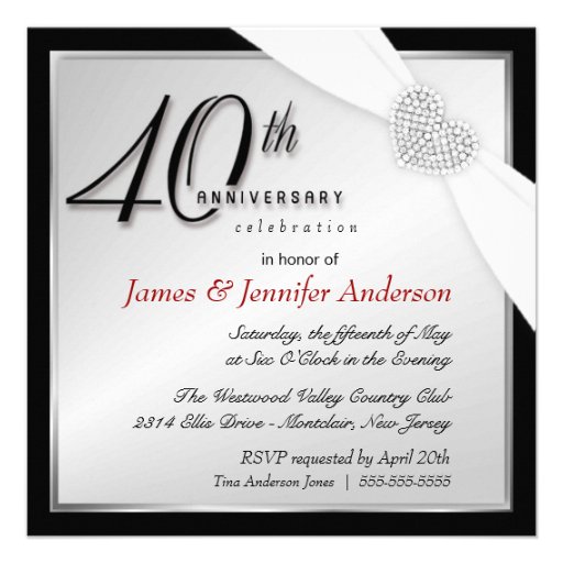Elegant 40th Annniversary Party Invitations (front side)