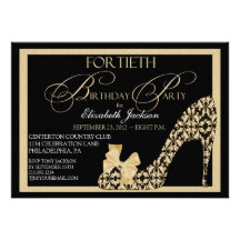 Elegant 40th Birthday Damask Shoe Invitation