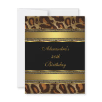 Elegant 40th Birthday Party Black Gold Animal Invite