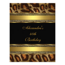 Elegant 40th Birthday Party Black Gold Animal Invite