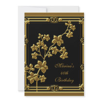 Elegant 40th Birthday Party Black Gold Floral Announcements