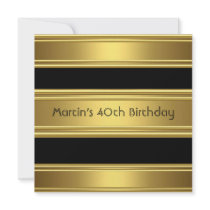 Elegant 40th Birthday Party Black Gold Mans Announcements