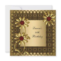 Elegant 40th Birthday Party Exotic Gold Floral Personalized Invitations