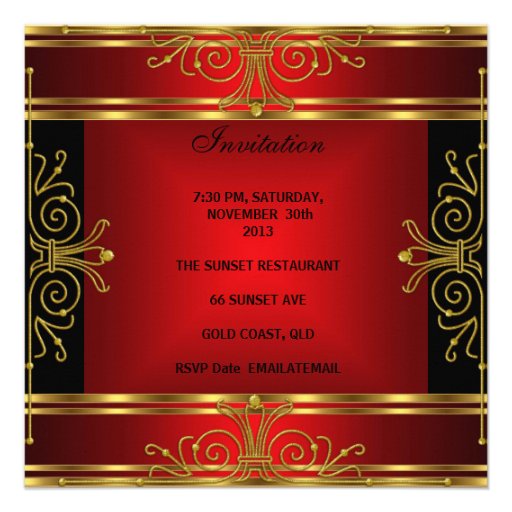 Elegant 40th Birthday Red Black Gold Art Deco Announcement