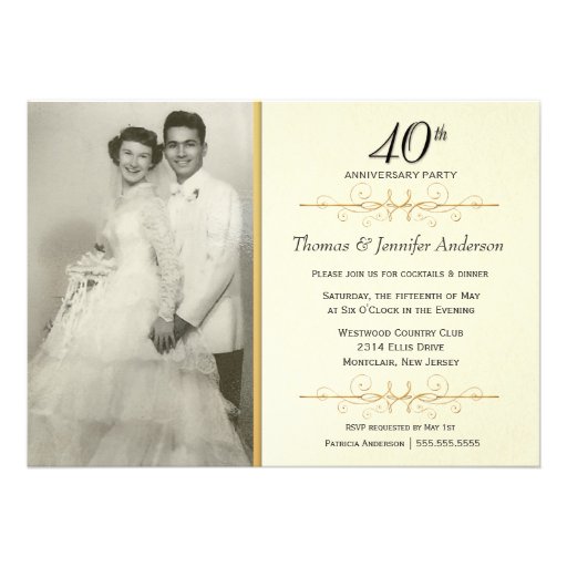 Elegant 40th Wedding Anniversary Party Invitations